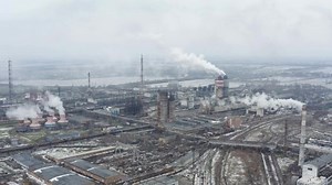 Chemical processing plant. Aerial view of Modern high-tech production. A giant chemical plant. A huge oil refinery with pipes and distillation of the complex.