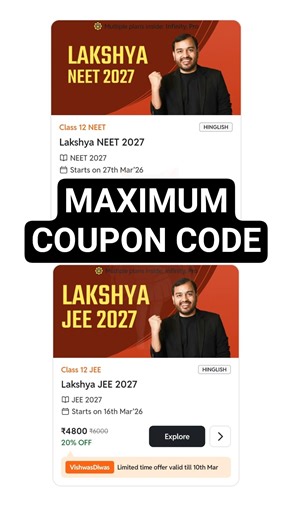 Pw Lakshya Batch 2027 Coupon Code for Jee & Neet 2027 | Coupon Code for pw batch