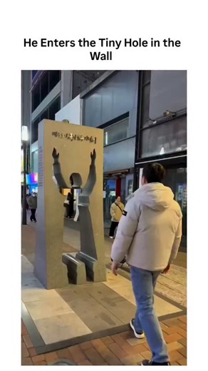 EXPLAIN DOSE on Instagram: "Here are strong English caption options for this X video (from the context and replies, it shows a person squeezing or fitting perfectly through a very narrow, body-shaped hole carved in a large stone sculpture or thick wall - like an optical illusion/art installation where the gap looks impossibly tight, but the person slides through smoothly in a satisfying, almost surrea way. Comments reference "this is my hole," Junji |to horror vibes, "drr drr drr" sliding sounds