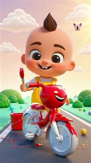 Learn Colors for Kids with Motorcycles 🏍️ | Baby Paints Bikes Red, Blue, Yellow #shorts