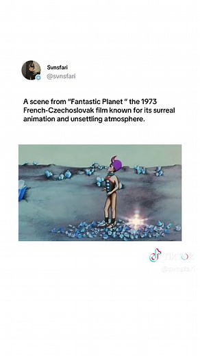 Fantastic Planet (1973) — The Surreal Sci-Fi Animation That Became a Cult Classic ⸻ Fantastic Planet is a 1973 French–Czechoslovak animated science-fiction film directed by René Laloux, adapted from the novel Oms en série by French writer Stefan Wul. The story is set on the alien planet Ygam, where giant blue beings known as the Draags keep humans as tiny pets. The film’s animation was created using cut-out techniques, combined with highly detailed and surreal illustrations by artist Roland Topo