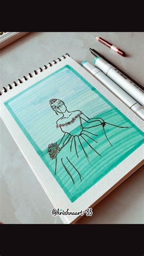 Blue Background girl 🧒 Drawing using marker pen 🖊️