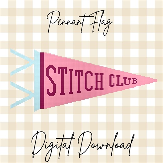Stitch Club Pennant Flag Needlepoint Chart | Preppy Flag Design |  House Decor | Digital Download Pattern | Cross Stitch Design