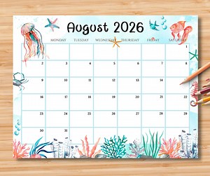 Editable August 2026 Calendar | Monthly Planner Printable PDF | School, Work, Office & Home Organizer | Instant Download - Etsy