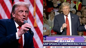 Donald Trump appears to replicate 'sex act' to microphone after technical difficulties on stage