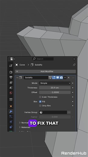 RenderHub on Instagram: "Blender Solidify Modifier Fix: Thickness Going the Wrong Way When the Solidify modifier pushes thickness in the wrong direction, adjusting a few key settings instantly flips and stabilizes the thickness without breaking normals or shading. Check out the Learning Hub at RenderHub for more 3D modeling tips and tricks! ➡️ https://www.renderhub.com/learning Tutorial made for RenderHub by ‪@pixlways #BlenderTutorial #BlenderTips #Blender3D #BlenderPro #3DTutorial #3DModeling