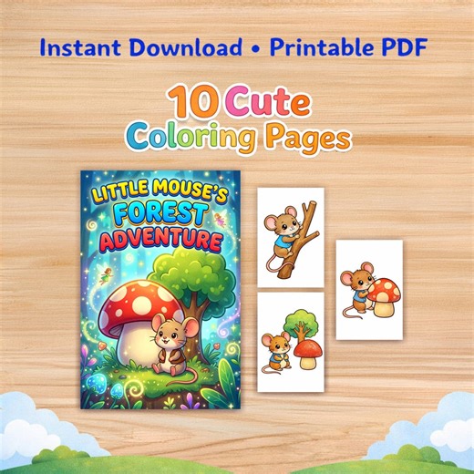 Cute Mouse & Mushroom Coloring Sheets | Cozy Forest Mouse Printable Coloring Pages | Kids Coloring Activity - Etsy