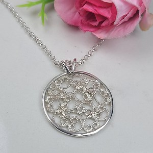 Filigree Necklace, Large Silver Pendant, Circle Necklace, Dainty Sterling Silver Necklace, Floral Pendant Necklace, Fine Silver Jewelry - Etsy