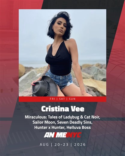 🗽 GUEST ANNOUNCEMENT🗽 Cristina Vee Valenzuela is a veteran voice actress from Los Angeles. Her animation roles include Ladybug in Miraculous: Tales of Ladybug and Cat Noir, Verosika Mayday in Helluva Boss, Killua Zoldyck from Hunter x Hunter, Sailor Mars in Sailor Moon, Hawk in the Seven Deadly Sins, Homura Akemi in Madoka Magica, and many more! 🎟️ DON'T MISS OUT, BUY YOUR TICKETS TODAY @ animenyc.com/tickets | Anime NYC