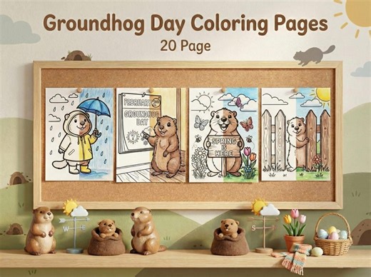 Groundhog Day Coloring Pages, Bold and Easy Coloring Book for Kids, February 2nd Activity, Preschool Printable, Cute Groundhog Shadow - Etsy
