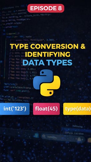 Sai Prakash | Content Creator on Instagram: "🔥Python Data Type Identification & Type Conversion 🔄 (Episode-8) Ee episode lo Python lo 👉 Data ye type ani ela identify cheyyali 👉 Oka type nundi inko type ki convert ela cheyyali Real-life logic tho simple ga explain chesam, beginners ki full clarity vastundi 👌 Series follow ayithe Python basics strong ga build avuthayi 💪 Follow cheyyandi for daily Telugu coding reels 🚀 #python #coding #reels #learnpython #codingintelugu [python type conversi