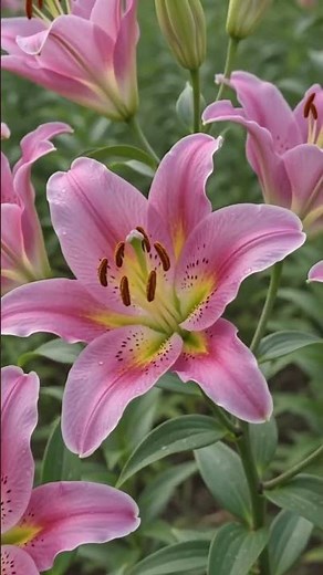 #flowers #gardening #nature 🌸 Pink Lily in Full Bloom | A Beautiful Moment in Nature 🌿