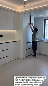651K views · 2.8K reactions | Open kitchen, refrigerator cabinet with hidden folding sliding door, sideboard cabinet with built-in effect, floor-standing effect #openkitchen | Tiffany Design Studio | Facebook