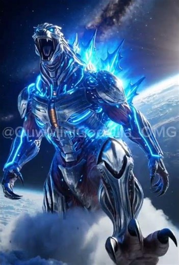 Cosmic Cyber Godzilla Awakens Above Earth 🌍🦖