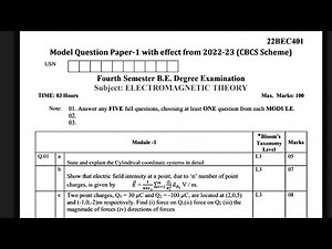 Electromagnetic theory (BEC401) MODEL QUESTION PAPER 2022 scheam FOR 4th sem ECE STREAM