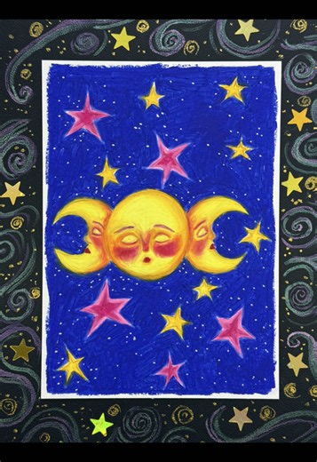 Triple Moon Oil Pastel Tutorial — Whimsical Celestial Painting