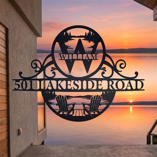 Custom Lake House Address Sign, Personalized Lakeside Road Metal Sign, Outdoor Cabin Name Plate, House Number Plaque - Etsy