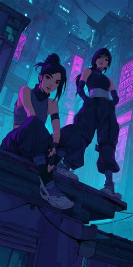 Two ninja dancing in a cyberpunk city 🌆 Set this wallpaper with my free app available in my bio 🔥 #livewallpaper4k #wallpapers #phonecustomization #cyberpunk #anime