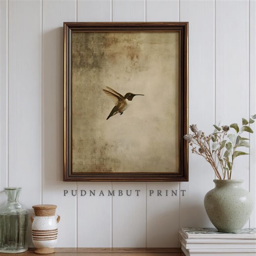 Vintage Hummingbird Print, Antique Style Bird Painting, Farmhouse Cottage Decor, Digital Download - Etsy