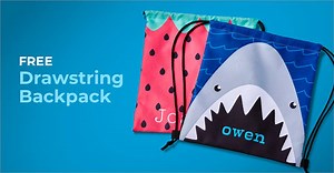 A shark so cute it's scary! Personalize one of our NEW drawstring backpacks for your kiddo, only on the app. Use code BAG4ME, ends soon. | Shutterfly
