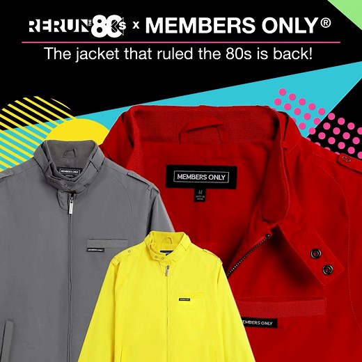 It’s a dream come true to add Members Only jackets into the Rerun shop! I felt like the coolest kid in the world the day I showed up to fifth grade in my black Members Only Jacket, gray parachute pants, and a Lamborghini Trapper Keeper! #80s #80sfashion #80sstyle #retrofashion #retrostyle | Rerun The 80s