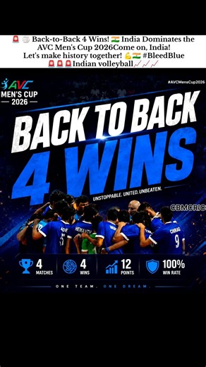 🏐 Back-to-Back 4 Wins! 🇮🇳 Dominates the AVC Men's Cup 2026Let's make history together! 💪🇮🇳l