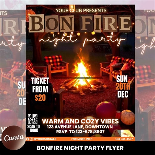 Bonfire Night Party Flyer Template – Editable Canva Autumn Event Promo, Fireworks Night Invitation Social Media Flyer - Etsy