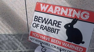 Rabbit Warning Sign - 8x12 Inch Vintage Rustic Metal Poster for Outdoor Yard Fence Wall Office Home Decor