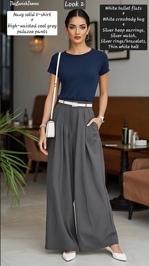 Classy Outfit Ideas For Women | T-shirt & Wide-Leg/Palazzo Pant Outfit Ideas In Rich Color Combos 💙