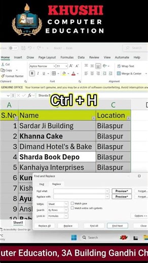 Excel Trick to colour the bold text using find and replace | Khushi Computer #exceltips