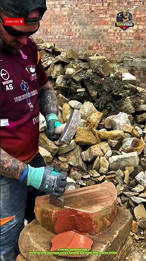 Precise Manual Stone Carving Technique Using Hammer and Chisel #constructionwork