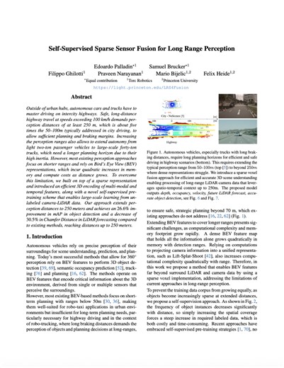 Self-Supervised Sparse Sensor Fusion for Long Range Perception – Princeton Computational Imaging Lab