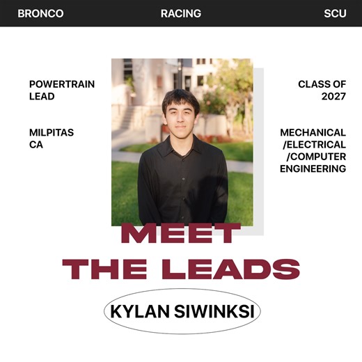 Santa Clara Formula SAE EV | Introducing our WICKED Powertrain Lead, @kylan_siwinski !! Kylan is a Junior Mechanical, Electrical, and Computer Engineer. Give Kylan a... | Instagram