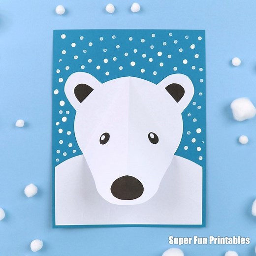 Create a polar bear 3D portrait from paper! So simple with our printable template https://www.thecrafttrain.com/3d-polar-bear-craft/ | The Craft Train
