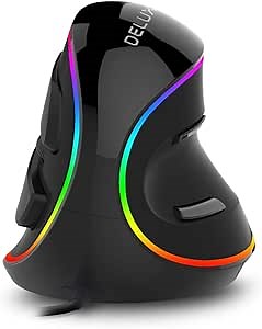 DeLUX Ergonomic Vertical Mouse, Wired Ergo Mouse for Large Hands, 6 Programmable Buttons, Up to 12800 DPI, Removable Wrist Rest, Vibrant RGB Backlit, for Windows 7/8/10/XP/Vista (M618Plus RGB-Wired)