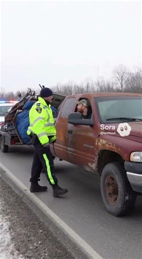 Canadian rust bucket pulled over hauling a trailer #RAM #Cummins #canada #bodycam #funny #trucker