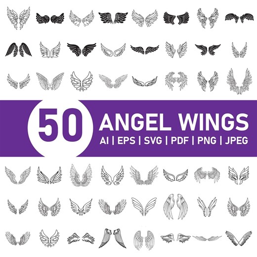 50 Angel Wings Clipart SVG Bundle, Memorial & in Loving Memory Wings, Outline Silhouette PNG ,for Cricut, Wings SVG Bundle, Angel Svg, - Etsy