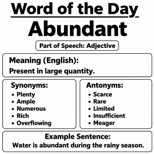 "ABUNDANT" 🔥 Meaning, Synonyms, Antonyms & Example | Word of the Day “ABUNDANT” #shorts #vocabulary