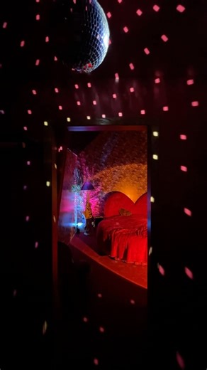 A Pretty Cool Hotel Tour on Instagram: "Groovy closet makeover for the honeymoon suite!!🕺🏻 I’m…in love ❤️ #interiordesign #vintagedecor #kitsch #retrohomedecor #discoball"