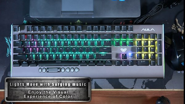 AULA F2099 Low Profile Mechanical Keyboard, with Brown Switch Media Knob, RGB Rainbow Backlit, 104 Slim Floating Keycaps, USB Wired Computer Keyboards for Office/Games