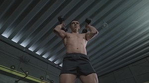 A strong shirtless muscular man doing lunges with dumbbells on his hands - Free Stock Video