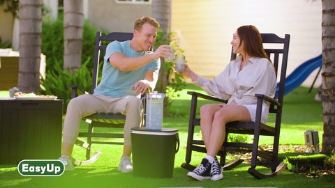 EasyUp 45 Gallon Outdoor Storage Box, Resin Waterproof UV-Resistant Deck Box, Reinforced Stability for Patio, Garden, and Poolside, Striped Black