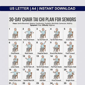 30 Day Chair Tai Chi Plan for Seniors Printable PDF, Exercises Seated Daily, Challenge Gentle Chair Workout , Poster Senior Fitness Routine - Etsy