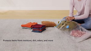 Amazon Basics Vacuum Compression Space Saving Storage Bags with Hand Pump for Clothes Packing, Pack of 15, Multiple Sizes, White