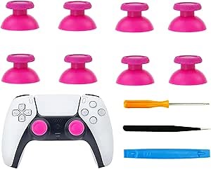 CTHTBZ 8PCS Replacement Analog Joystick Thumb Grips Sticks Thumbstick for PS5 Controller, with Screwdriver Repair Tool (Pink)