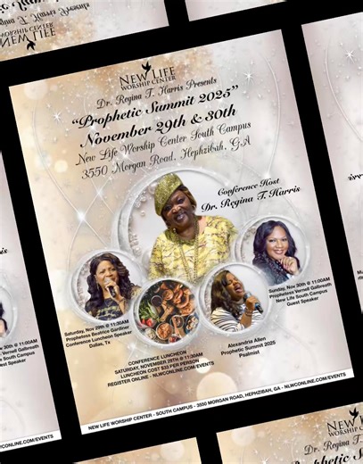 Dr. Regina T. Harris presents PROPHETIC SUMMIT 2025! 🙌🏾 We want to see you there November 29-30! This Prophetic Summit will equip and realign those attending and provide spiritual strategy and encourage a deeper connection with the apostolic, prophetic and Kingdom teaching. Saturday, Nov. 29 at 11:30 a.m. - Conference Luncheon - guest speaker Prophetess Beatrice Gardiner of Dallas, TX. Cost is $33/person to register online at nlwconline.com/events. Sunday, Nov. 30 at 11 a.m. - Sunday service t