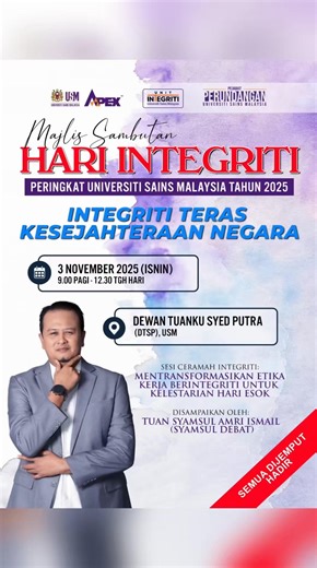 5K views · 43 reactions | ✨ Hari Integriti Peringkat USM 2025 ✨...