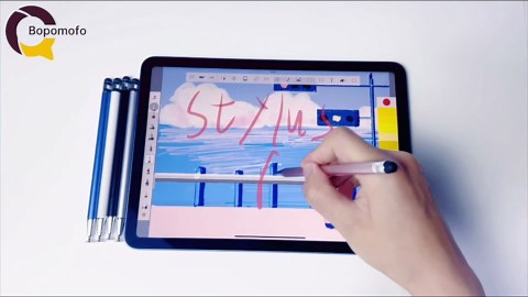 Bopomofo Stylus (5 Pcs), 2-in-1 Stylus Pen for Touch Screen, High Precision and Sensitivity, Suitable for iPhone/ipad/Android Tablets, Compatible with Touch Screens (Black/White/Blue/Rose Gold/Silver)