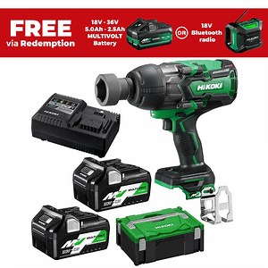 HiKOKI WR36DA(HRZ) 36V 5.0Ah/2.5Ah Li-Ion Cordless Brushless MultiVolt IP56 19mm (3/4") Impact Wrench Combo Kit
