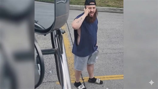 Male Karen blocked a truck full of hot tar, called the cops - watch what happens next